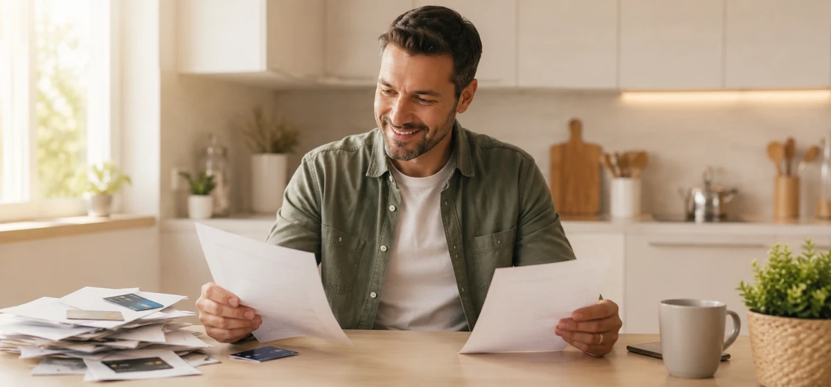 Person comparing credit card debt with a P2P consolidation loan statement